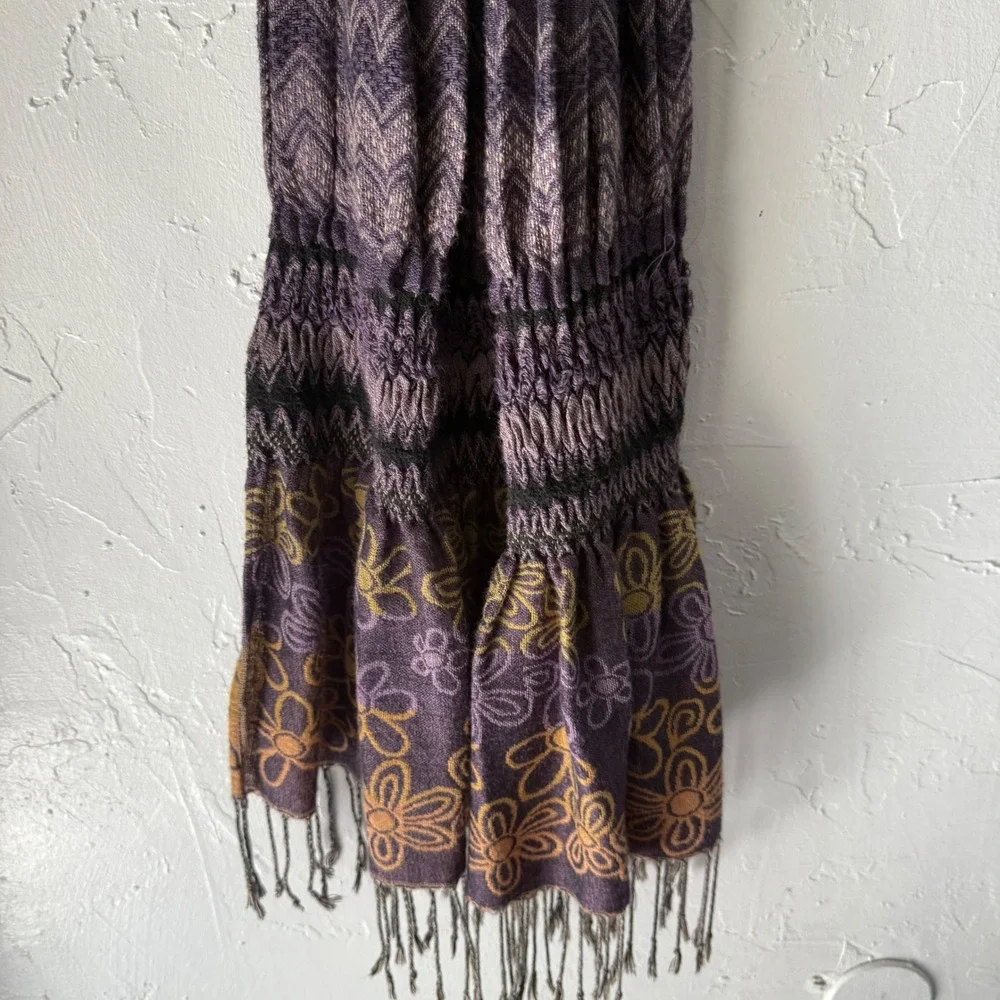 Purple Floral Fringe Scarf Chevron Print Boho Bohemian Hippie Shawl‎ Scarf